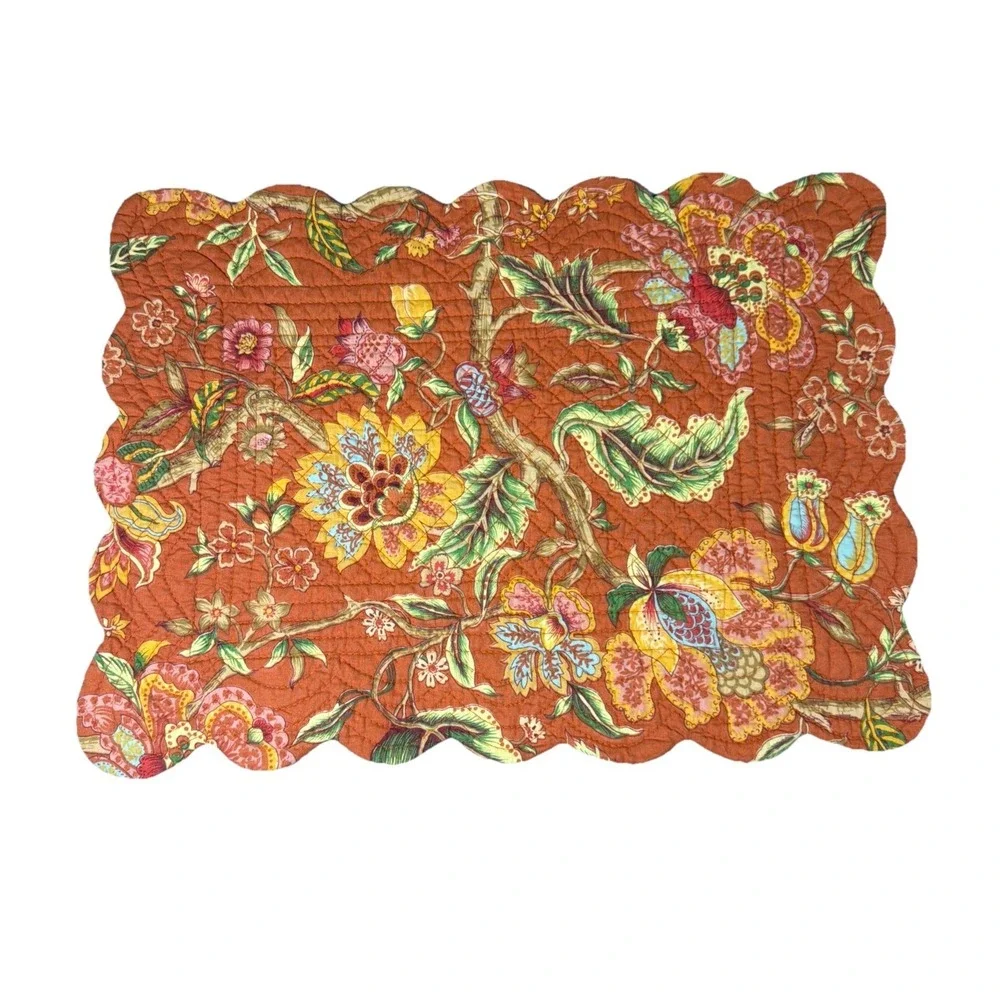 Set Of 6 C&F Adele Floral‎ Rectangle Quilted Reversible Placemats Cream Tropical